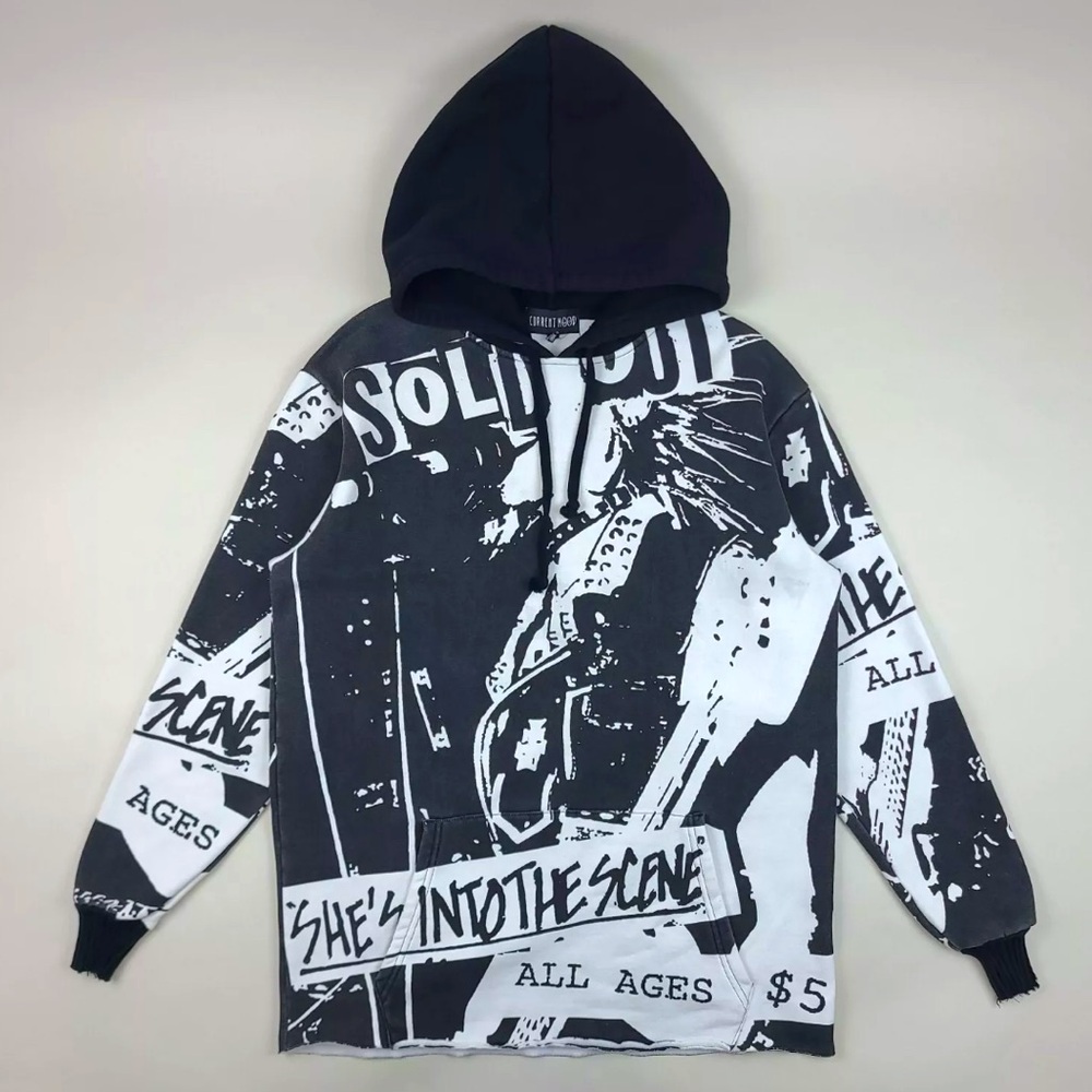 Punk Rock Black and White Graphic Hoodie